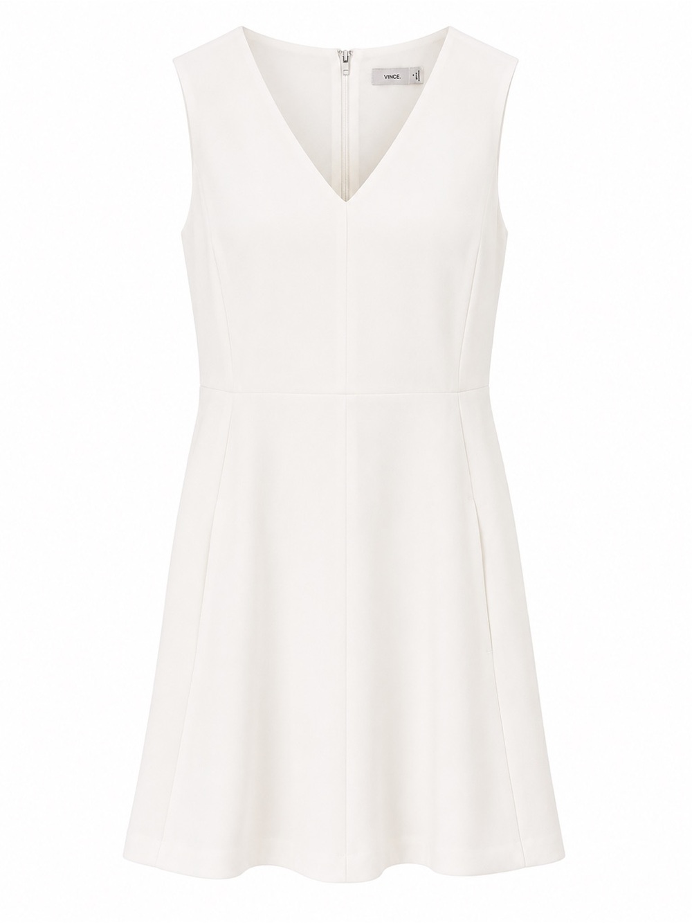 Sleeveless White Vince Flared A-Line Dress Size 4 V-Neck Polyester Zipper Back